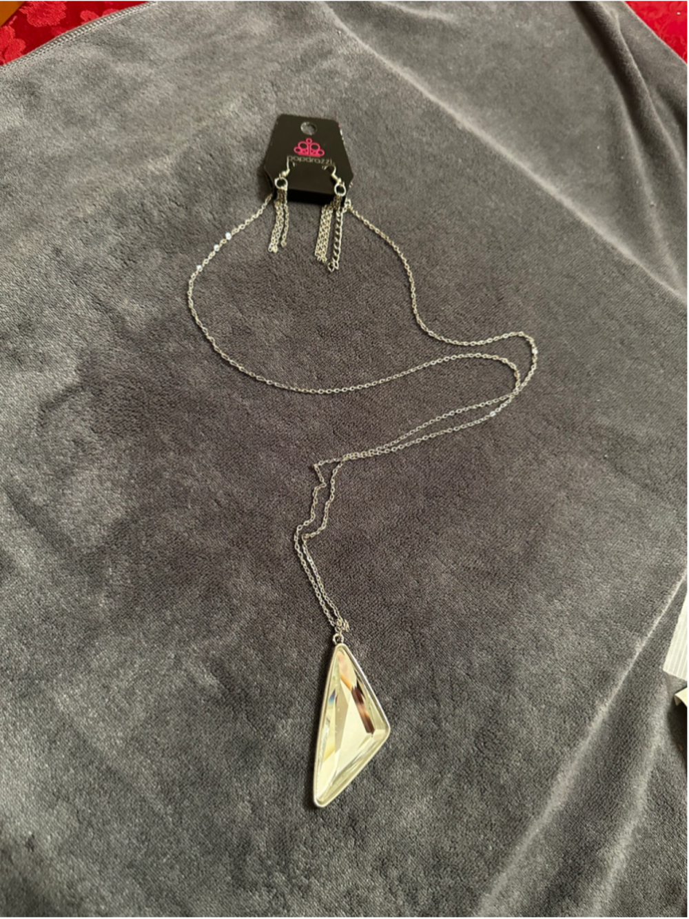 Paparazzi Silver Necklace with Triangle Pendant and Earrings